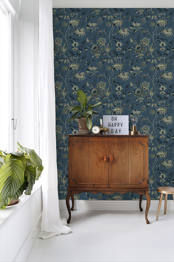 DD139315 - Juliet Blue Decorative Jacobean Wallpaper - by ESTA Home