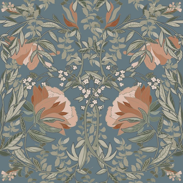 Picture of Ester Blue Nouveau Blooms Wallpaper