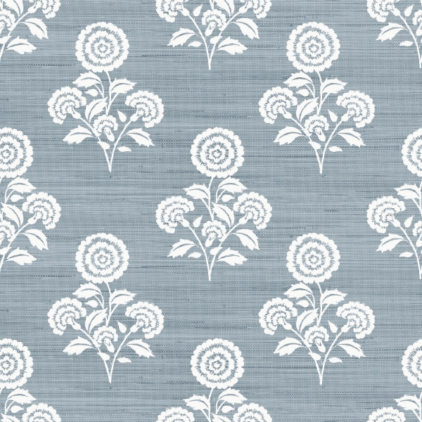 Picture of Flourish Block Print Mineral Blue Faux Grasscloth Peel and Stick Wallpaper