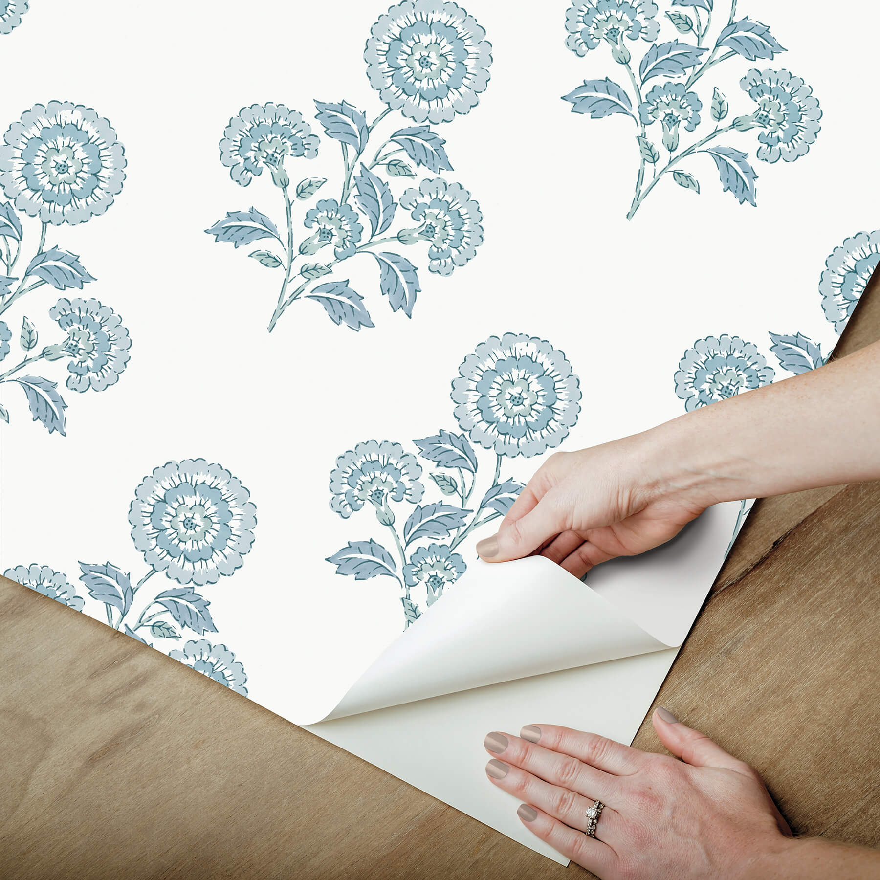SSS6311 - Flourish Block Print Blue on Blue Peel and Stick Wallpaper ...