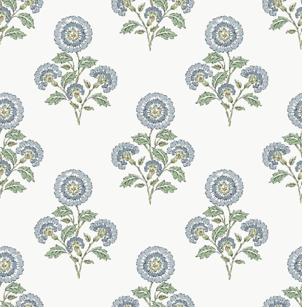 Picture of Flourish Block Print Blue and Green Multi Peel and Stick Wallpaper