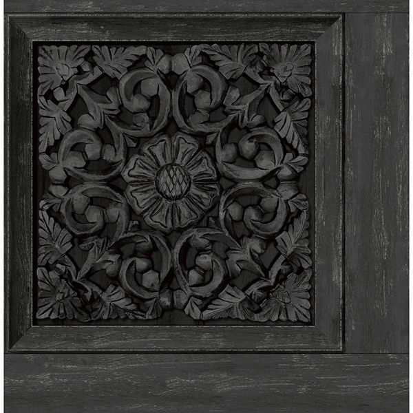 Picture of Carved Floral Black Peel and Stick Wallpaper