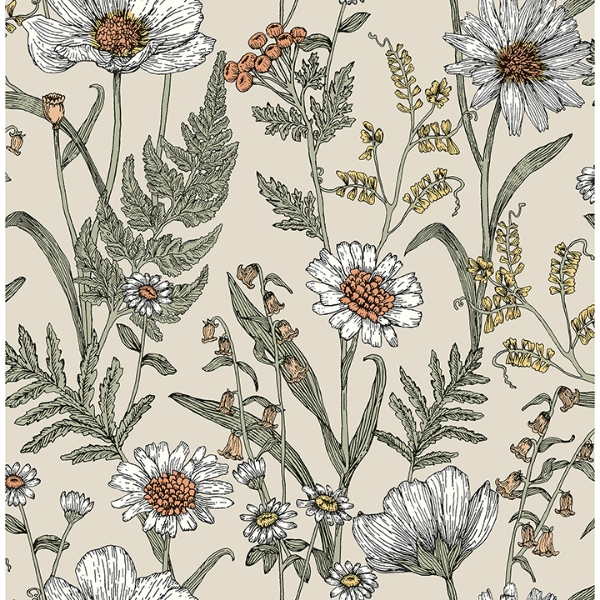 Picture of Spring Meadow Cream Peel and Stick Wallpaper