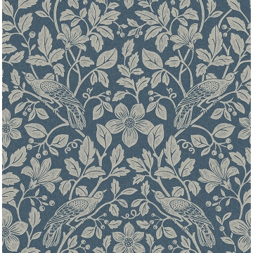 Picture of Marlow Dark Blue Bird Vine Wallpaper