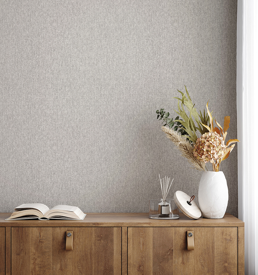 4164-M1827 - Herringbone Grey Tweed Wallpaper - by Advantage