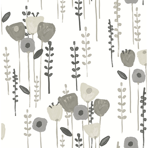 Picture of Mabel Grey Floral Field Wallpaper