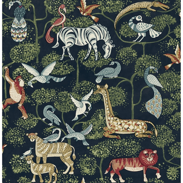 Picture of Rigby Navy Jungle Animals Wallpaper