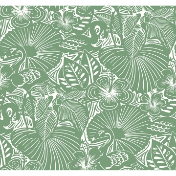 Picture of Idalia Green Floral Flamingo Wallpaper