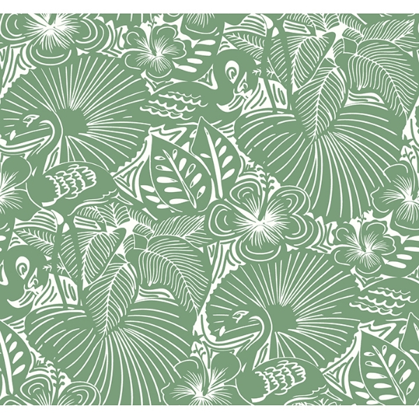 Picture of Idalia Green Floral Flamingo Wallpaper