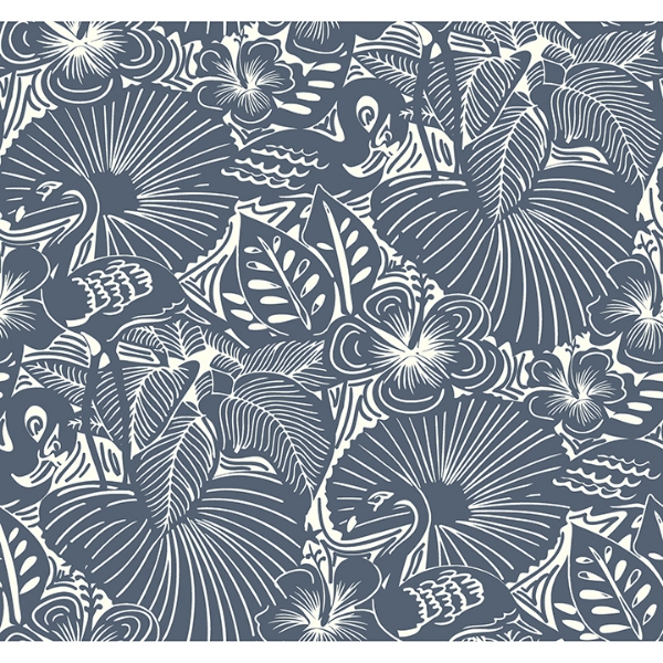 Picture of Idalia Navy Floral Flamingo Wallpaper