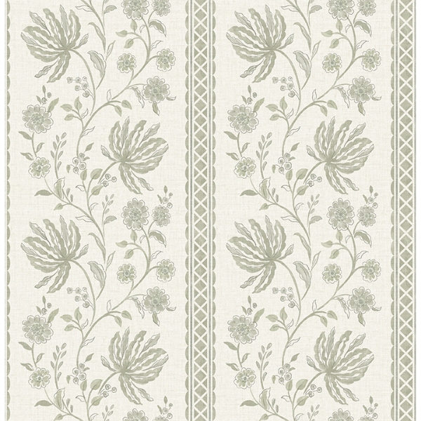 Picture of Edgemoor Sage Jacobean Stripe Wallpaper