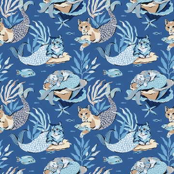 Picture of Meowing Mermaids Blue Peel and Stick Wallpaper