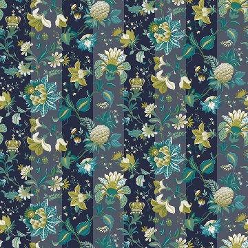 Picture of Cornelia Navy Floral Stripe Wallpaper