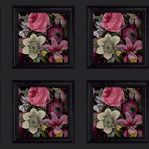 Picture of Lucinda Black Floral Panel Wallpaper