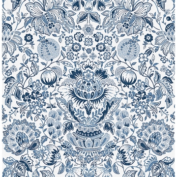 Picture of Blanche Blue Floral Damask Wallpaper