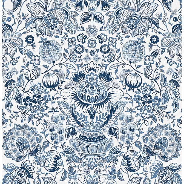 Picture of Blanche Blue Floral Damask Wallpaper