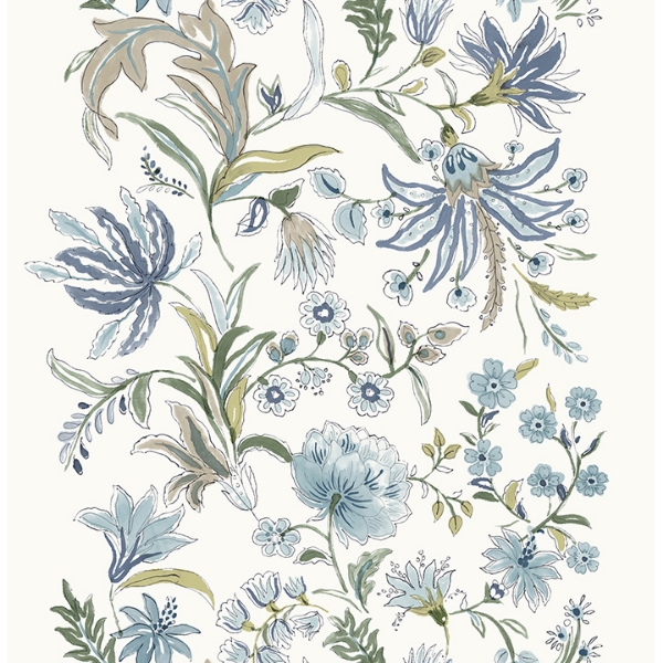 Picture of Teonna Blue Floral Stripe Wallpaper