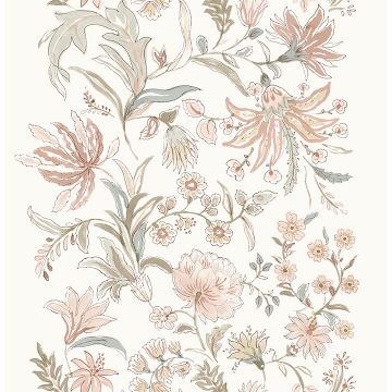 Picture of Teonna Light Pink Floral Stripe Wallpaper