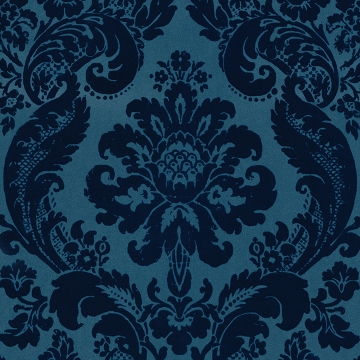 Picture of Shadow Blue Flocked Damask Wallpaper