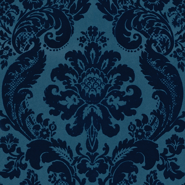 Picture of Shadow Blue Flocked Damask Wallpaper