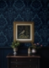 Picture of Shadow Blue Flocked Damask Wallpaper