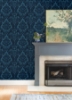 Picture of Shadow Blue Flocked Damask Wallpaper