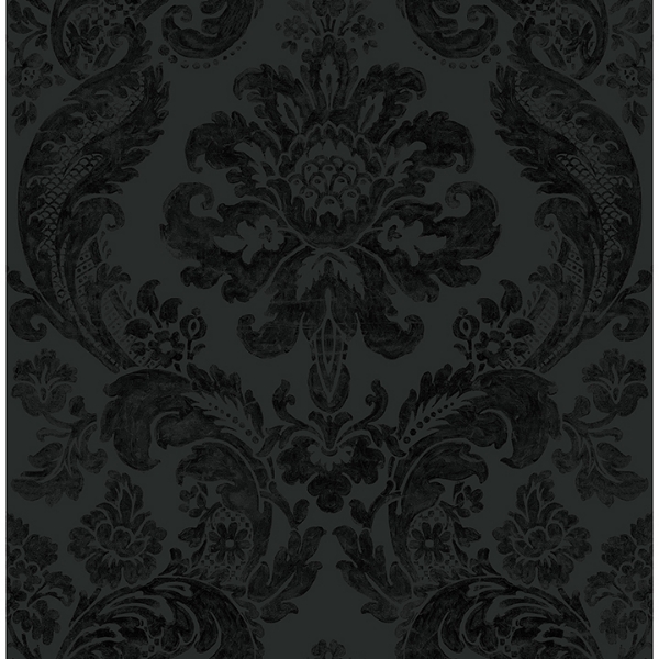 Picture of Shadow Black Flocked Damask Wallpaper