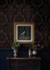 Picture of Shadow Black Flocked Damask Wallpaper