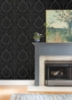 Picture of Shadow Black Flocked Damask Wallpaper