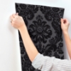 Picture of Shadow Black Flocked Damask Wallpaper