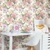 Picture of Watercolor Floral Bouquet Peel & Stick Wallpaper - White