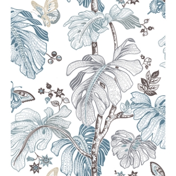 Picture of Boho Palm Peel and Stick Wallpaper - Blue