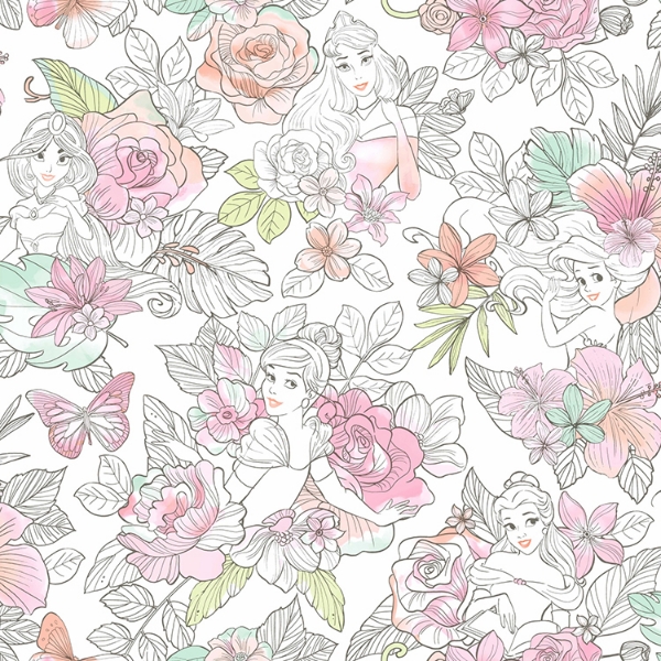 Picture of Disney Princess Royal Floral Peel and Stick Wallpaper - Pink