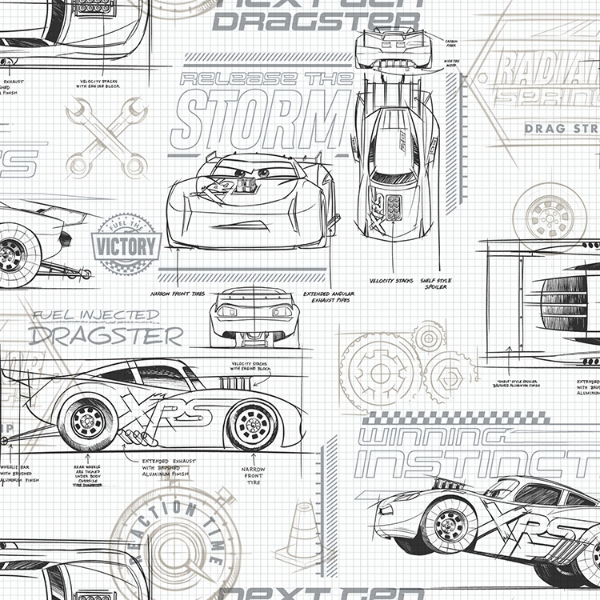 Picture of Disney and Pixar Cars Schematic Peel and Stick Wallpaper - Grey