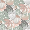 Picture of Retro Tropical Leaves Peel and Stick Wallpaper - Pink