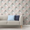 Picture of Retro Tropical Leaves Peel and Stick Wallpaper - Pink