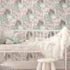 Picture of Retro Tropical Leaves Peel and Stick Wallpaper - Pink