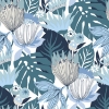 Picture of Retro Tropical Leaves Peel and Stick Wallpaper - Blue