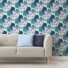 Picture of Retro Tropical Leaves Peel and Stick Wallpaper - Blue