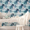 Picture of Retro Tropical Leaves Peel and Stick Wallpaper - Blue