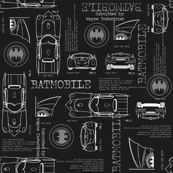 Picture of Batmobile Blueprint Peel And Stick Wallpaper - Black