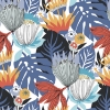 Picture of Retro Tropical Leaves Peel and Stick Wallpaper - Periwinkle