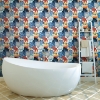 Picture of Retro Tropical Leaves Peel and Stick Wallpaper - Periwinkle