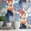 Picture of Retro Tropical Leaves Peel and Stick Wallpaper - Periwinkle