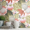 Picture of Retro Tropical Leaves Peel and Stick Wallpaper - Green