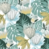 Picture of Retro Tropical Leaves Peel and Stick Wallpaper - Teal