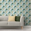 Picture of Retro Tropical Leaves Peel and Stick Wallpaper - Teal