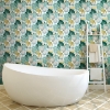 Picture of Retro Tropical Leaves Peel and Stick Wallpaper - Teal