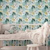 Picture of Retro Tropical Leaves Peel and Stick Wallpaper - Teal