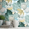 Picture of Retro Tropical Leaves Peel and Stick Wallpaper - Teal